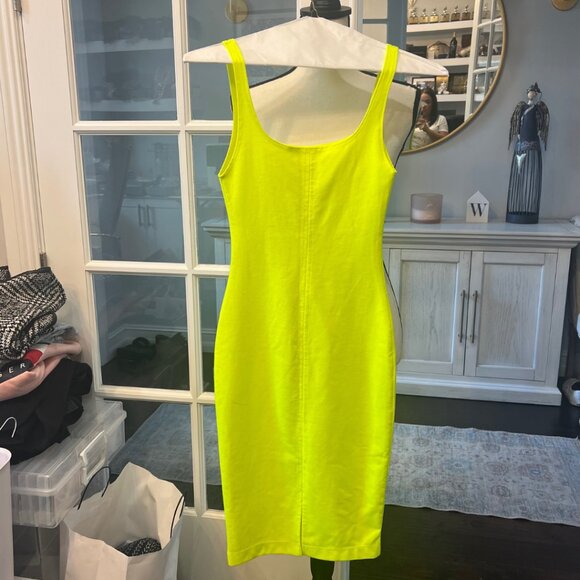 Zara Neon Yellow Bodycon Midi Pencil Dress S - Picture 4 of 6